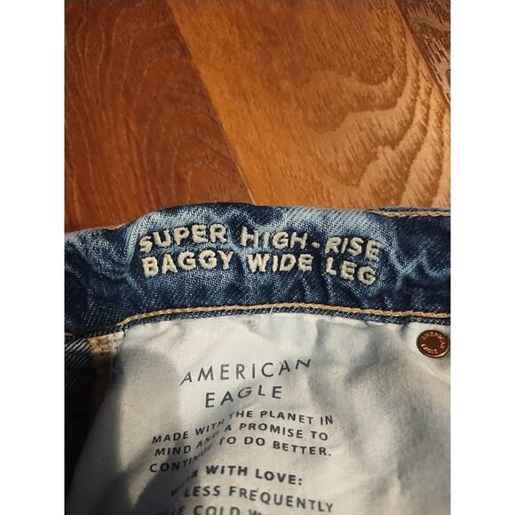 American Eagle Women's 10 Super High Rise Baggy Wide Leg Jeans raw edge frayed - Picture 4 of 6